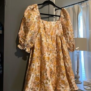 Apricot Floral High Sheen Babydoll Dress, NWT
